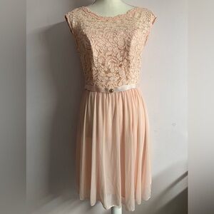 Women’s Sleeveless Bridesmaid Dress, Sz 6, Pink, Lace Bodice, David’s Bridal
